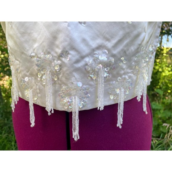 Vintage 1960s Satin Silk glass dangle Bead  Formal Top Tank Hong Kong - Picture 10 of 16